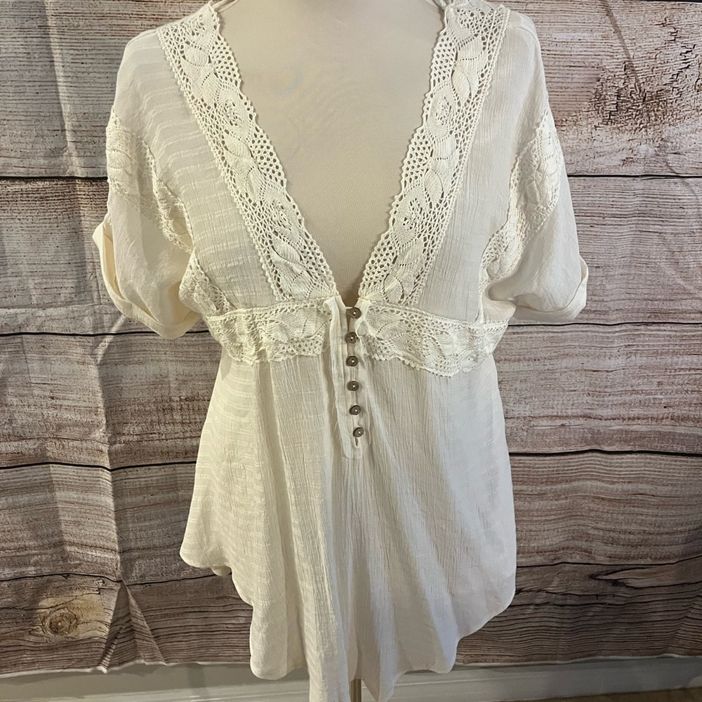 Pink Lily White Lace Trim Top